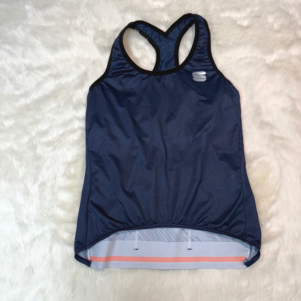 Sportful Cycling Tank Top Womens Medium Navy Blue Mesh Racerback Jersey Pocket